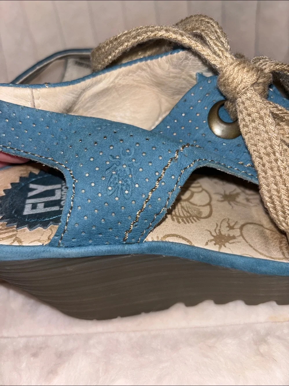 Fly London Yala Blue Suede Lace-Up Wedge Sandals Size EU 39 US 8-8.5 P500377004